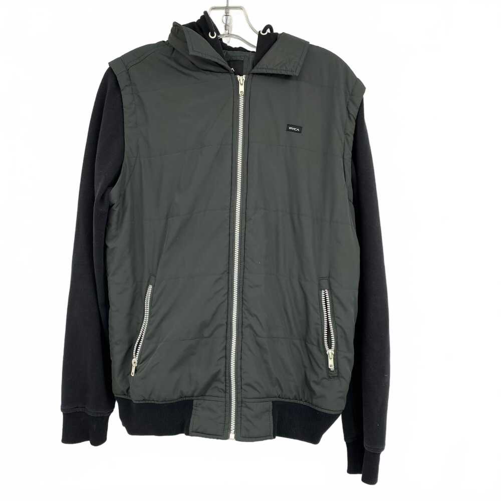 RCVA Gray/Black Cotton-Polyester Bomber Puffer Jacket | Men’s S